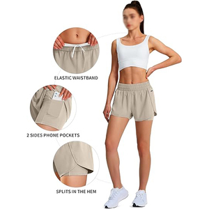 Shorts de sport confortables pour femmes 2 en 1 en polyester avec couche intérieure, taille haute, pour la gym, le yoga, la course à pied, l'entraînement athlétique - Product Image 3