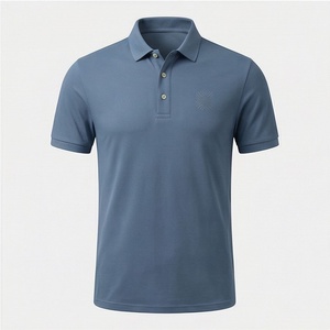เสื้อโปโลแขนสั้นสีน้ำเงินสำหรับผู้ชาย ผ้าฝ้ายอ๊อกซ์ฟอร์ด 100% ระบายอากาศได้ดี สวมใส่สบาย ทรงปกติ ดีไซน์เรียบง่าย โลโก้ด้านหน้า - Product Image 1