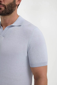 T-shirt en maille bleu clair pour homme, manches courtes, couleur unie, coupe classique, décontracté, respirant, anti-boulochage, 180g, marque personnalisée, 100% coton - Product Image 6