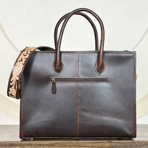 New Luxury Hand Tooled Hair On Cowhide Leather Women Western Style Tote Bag Vintage Floral Top <b>Handle</b> Crossbody Travel <b>Handbag</b> - Product Image 5
