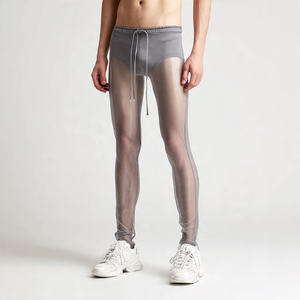 Leggings de malla transparente con cintura alta y cordón ajustable para hombre, 100% poliéster, de secado rápido, impermeables, pantalones transparentes, leggings de malla transparente a prueba de viento - Product Image 1
