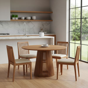 Table à manger ronde moderne minimaliste en teck massif de qualité supérieure pour la maison, le restaurant, le café avec une construction solide et durable - Product Image 6