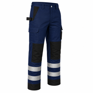 Men High Visibility <b>Work</b> <b>Pants</b> With Reflective Tape Knee Pads <b>Cargo</b> Pockets Polyester Construction Safety <b>Pants</b> - Product Image 3