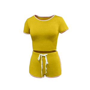 Conjunto de Verano para Mujer, Top Corto de Punto Rojo con Cuello Redondo y Manga Corta, Pantalones Cortos por Encima de la Rodilla con Cordón, 100% Algodón, Secado Rápido y Transpirable - Product Image 2