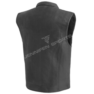 2026 Hot Selling Men's <b>Black</b> Leather Motorcycle <b>Vest</b> OEM Custom Design with Stylish Slim Fit Zipper Closing With Side Pockets - Product Image 6