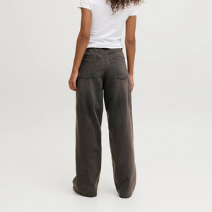 Pantalones Cargo de Mujer de Cintura Alta y Pierna Ancha, Color Liso, Lavado a la Piedra, 100% Poliéster, Ajuste Regular, Largos, Estilo Verano, con Cordón - Product Image 2