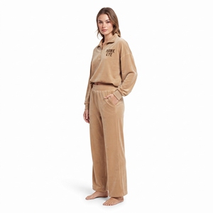 Ensemble deux pièces en velours pour femme : haut court zippé et pantalon de jogging ample à jambes larges, coupe décontractée, toutes saisons, couleur unie - Product Image 4