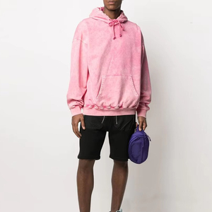 Sweat-shirts à capuche surdimensionnés pour hommes en coton rose French Terry avec poche, effet délavé, style décontracté printemps - Product Image 4