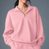 <b>Women's</b> <b>Quarter</b>-<b>Zip</b> Sweatshirt Regular Fit Solid Color Knitted Cotton Hooded Collar Embroidery Casual Autumn Wear - Product Image 2