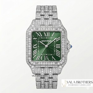 Reloj de Diamantes para Mujer Cartier Santos-Dumont, Esfera Verde, Caja Rectangular de Acero Inoxidable de 30 mm, Cierre Desplegable de Cuarzo Analógico - Product Image 2