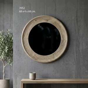 Wooden <b>Round</b> <b>Mirror</b> Frame Rustic Natural Wood Wall Mounted Decorative <b>Mirror</b> for Bedroom <b>Bathroom</b> Living Room - Product Image 2