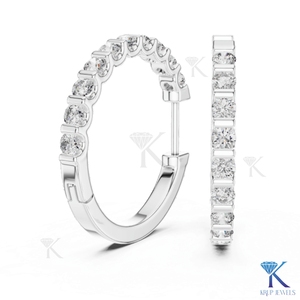 Boucles d'oreilles créoles éternité complète personnalisées en or massif 14K 18K avec diamants CVD HPHT cultivés en laboratoire, pour femme, mariage - Product Image 6