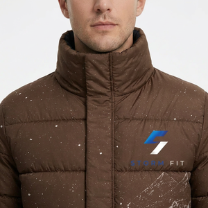 Veste d'hiver pour homme, imprimé montagne enneigée, col montant, fermeture éclair, coupe-vent, matière polyester - Product Image 6
