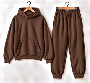 Ensemble de survêtement marron pour homme de l'industrie Ziakot, avec veste zippée à col montant et pantalon de jogging - Product Image 1