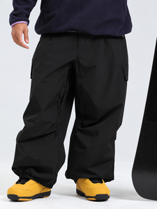 Pantalon de snowboard homme grande taille coupe ample ivoire coupe-vent - Imperméable Tex 10 000 mm Power Stretch avec poches cargo décontracté - Product Image 3