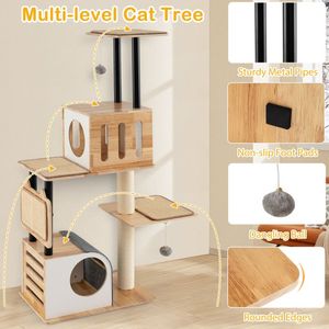 Torre Moderna Alta para Gatos con Bolas Colgantes y Alfombras de Sisal, Doble Condo, Árboles y Rascadores Premium para Gatos - Product Image 5