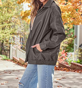 Chaquetas Extra Grandes de Cuero Genuino para Mujer, Color Gris, Chaquetas de Alta Calidad para Mujer, Abrigos de Motocicleta a la Moda al por Mayor, Logotipo Personalizado OEM - Product Image 3