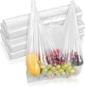 Plastic T-Shirt Bags with Handles Clear <b>Shopping</b> Bag in Bulk for <b>Small</b> Business Supermarket Restaurant Grocery - Product Image 1