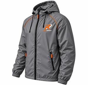 Veste de sport imperméable légère coupe-vent à capuche intégrale avec fermeture éclair, couleur gris, pour la course à pied et le cyclisme - Product Image 3