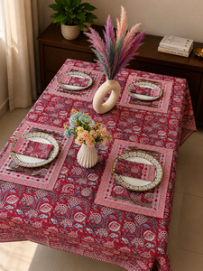 Handmade 100% Cotton Modern Customizable Floral Eco-Friendly Durable <b>Rectangle</b> <b>Tablecloth</b> Green Blue Indian Farmhouse Wedding - Product Image 4