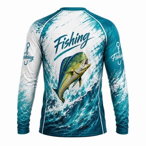 Camiseta Deportiva UPF 50 Anti UV con Estampado Azul Verde para Hombre, Camisa de Pesca de Manga Larga con Estampado por Sublimación - Product Image 3
