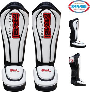 Protège-tibias FARABI SPORTS MMA Kickboxing avec doublure renforcée en gel, en cuir PU, fermeture réglable, protection sportive pour adultes - Product Image 1