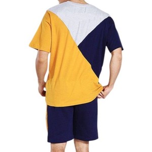 Conjunto de pantalones cortos de dos piezas con bloques de color para hombre, camiseta de manga corta y pantalones cortos en azul marino, amarillo y gris, conjunto de ropa informal de verano - Product Image 2