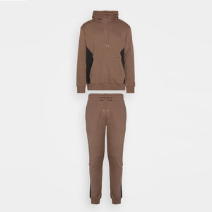 Ensemble de survêtement unisexe marron à capuche, couleur unie, en coton, longueur intégrale, décontracté, pour l'automne, avec poches latérales et fermeture à cordon - Product Image 1
