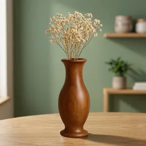 Vase à fleurs en bois pour la décoration de la maison |   Vase à fleurs en bois artisanal, porte-fleurs décoratif pour table, salon, chambre, bureau - Product Image 2