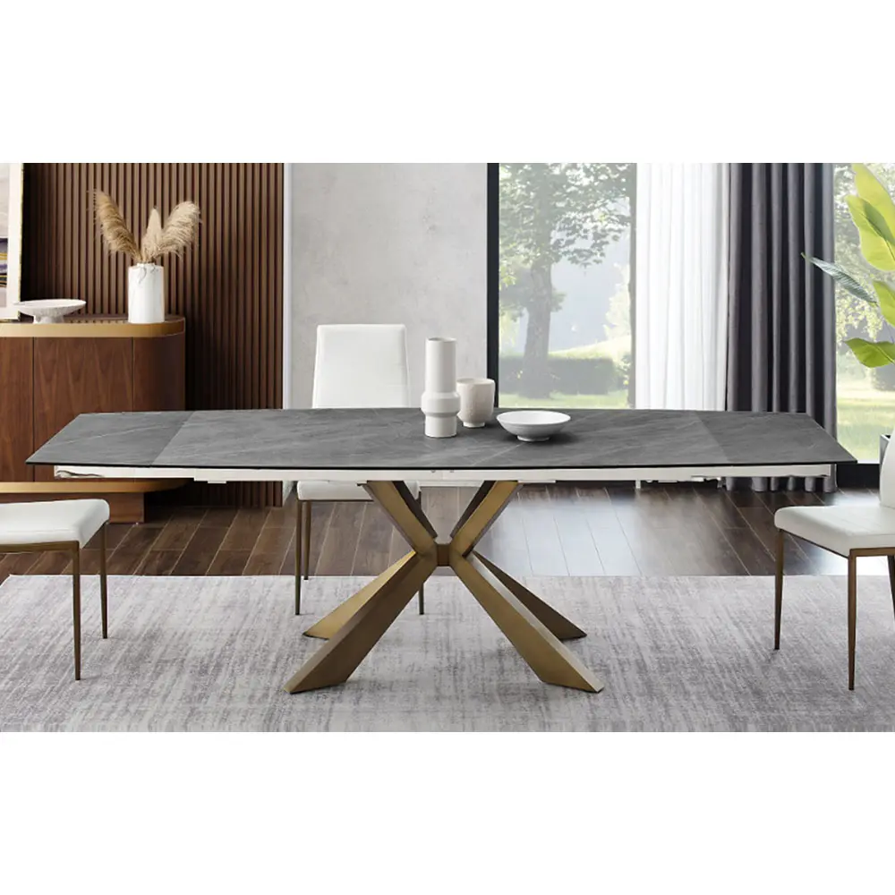 Table à manger rétractable accepté avec logo personnalisé en métal doré Base en forme d'araignée avec prix d'usine pour la vente en gros