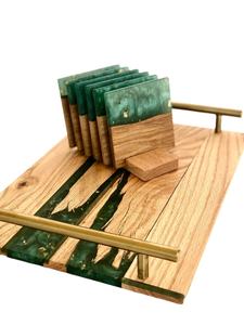 Ensemble de sous-verres en résine époxy de qualité INDIVIDUELLEMENT conçus avec un effet océan, sous-verres carrés et ronds décoratifs en résine époxy et bois par Craftsy Home - Product Image 5