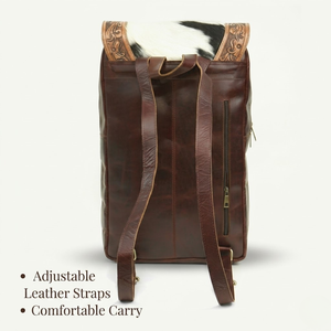 Western Style Full Grain Leather Backpack Handmade Hair On Hide Cowhide Floral Tooled Design Rustic Cowgirl Shoulder Bag travel - Product Image 2