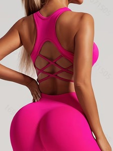 Engineered Strappy Racerback Yoga Suit Womens Compression Crop Tank with High Waist <b>Booty</b> Lifting Workout <b>Leggings</b> Uniform - Product Image 5