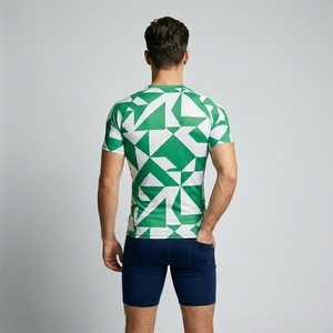 Men's Quick Dry Compression Sport Shirt Short Sleeve Geometric Pattern Slim Fit O-Neck Workout Top - Product Image 6