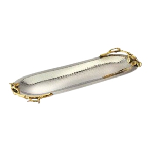 Luxury Silver Hammered Metal Serving Tray with Brass <b>Twig</b> Handles Rectangular <b>Decorative</b> Coffee Table Ottoman Platter - Product Image 6