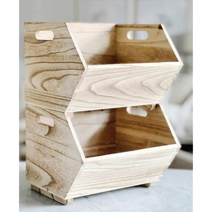 Eco-Friendly Stackable Wood <b>Storage</b> Box Open Front Pantry Organizer <b>Basket</b> For <b>Vegetables</b> Fruits And Kitchen Wooden Home - Product Image 5