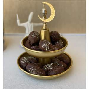 Gold Ramadan Moon Star 2 Tier Metal Serving Bowl Luxury Islamic Decorative Candy Dates Nut <b>Wedding</b> Party Table Decor Centerpiece - Product Image 1