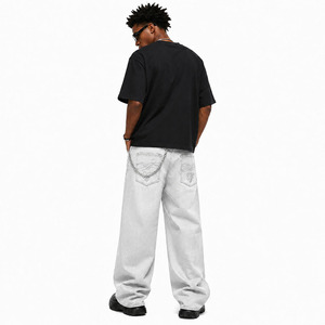 Wide Leg Denim <b>Pants</b> Men High Waist Loose Fit Chinese Style Dragon Embroidery Cotton Streetwear Spring Fashion - Product Image 4