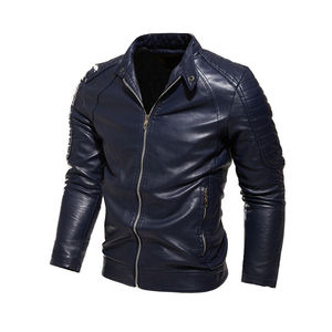 Chaqueta de Cuero Color Bronceado para Hombre TANVEX, Ecológica, con Cuello Alto, Bolsillos con Cremallera, Forro de Poliéster, Corte Ajustado, Informal para Invierno - Product Image 5
