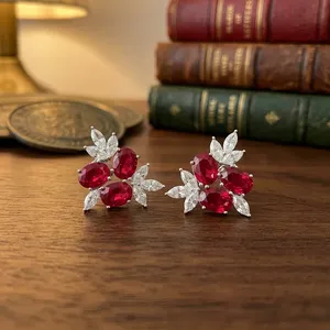 Boucles d'oreilles clous en rubis de laboratoire 1,5 carat taille ovale en argent sterling 925 6x8mm – Cadeau idéal pour fiançailles, anniversaire, mariage, fête, ou pour les enfants - Product Image 2