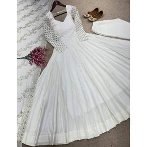 Vestido de Gala con Bordado Chinon y Lentejuelas con Dupatta Blanco para Adultos - Product Image 6