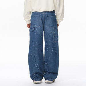 มีสินค้าพร้อมส่ง เสื้อผ้าสตรีทแวร์ขายส่ง กางเกงยีนส์ทรงตรงหลวมสไตล์วินเทจผ้าฝ้ายเปล่าแบบสั่งทำพิเศษ ล้างสีแบบสแปลตเตอร์ - Product Image 2