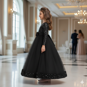 Robe de Demoiselle d'Honneur Noire à Paillettes pour Mariage, Robe de Soirée de Luxe en Velours Brodé pour Enfants, Tenue Formelle pour Anniversaire 2026 - Product Image 3