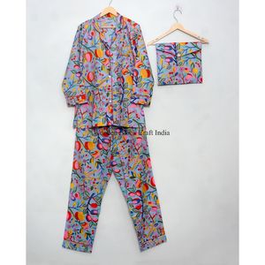 Conjunto de Pijama de Algodón Transpirable, Camisa de Pijama Larga, Ropa para Fiesta Nupcial, Conjunto de Pijama Cómodo, Traje de Dormir Floral, Ideal para el Verano - Product Image 5