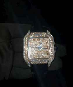 Montre personnalisée style Hip Hop pour homme avec bracelet en cuir noir et demi-sertie de diamants Moissanite - Product Image 2