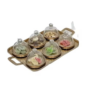 Plateau de service rectangulaire moderne en acier inoxydable de qualité alimentaire avec poignées dorées, design moderne, vaisselle durable pour les fêtes - Product Image 4