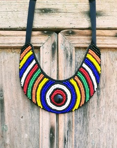 CRYSTAL CRAFT Unique Red & Black Block Chunky EthnicUnique African Woman Necklace with earring,for gifted Multilayer Colorful - Product Image 2