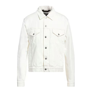 White Color 100% Cotton Coated <b>Denim</b> <b>Jacket</b> Men's Front Pockets Decoration Covered Button Closure High Street Fashion - Product Image 1