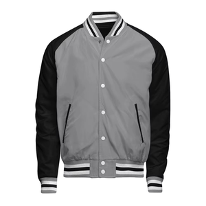 Chaqueta Varsity Gris para Hombre, Estilo Industrial Global, con Mangas Negras, Cuello Camisero, Cierre de Botones, Informal, para Otoño, Corte Regular - Product Image 1