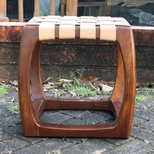 Indonesian Handmade Teak <b>Wood</b> <b>Stool</b> with Woven Leather Straps Seat Contemporary Accent Chair for Home Decor Indoor Outdoor Use - Product Image 4